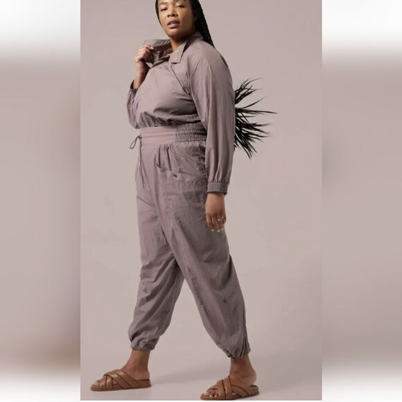 New Athleta x Alicia Keys brown Jumpsuit Open Back Utility snap front Plus Sz 22 - Picture 2 of 16